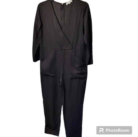 A Piece Apart Size 4 Solid Black Jumpsuit Wide Baggy Linen Blend Lagenlook - Picture 1 of 13